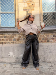 Pantalon simili cuir marron