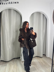 Manteau premium camélia marron