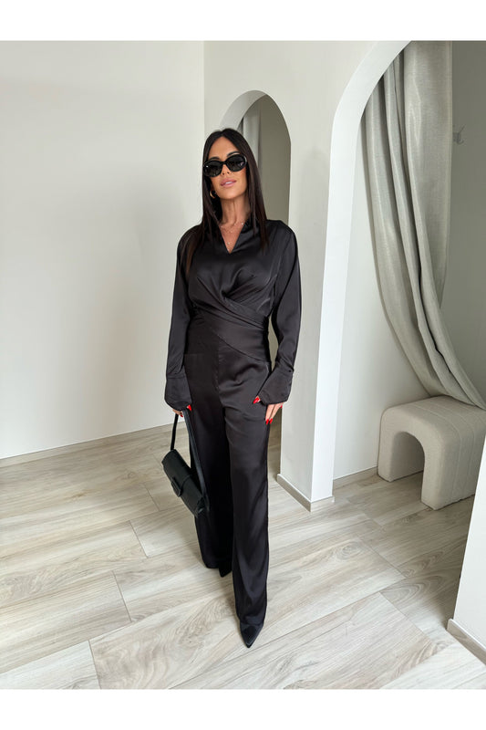 Schwarzes Satin -Set