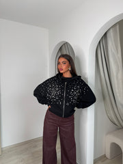 Gilet capuche à strass Maelle