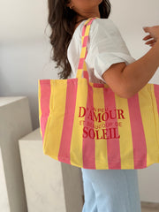 Totebag jaune-rose