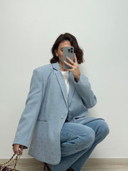 Blazer à strass bleu ciel