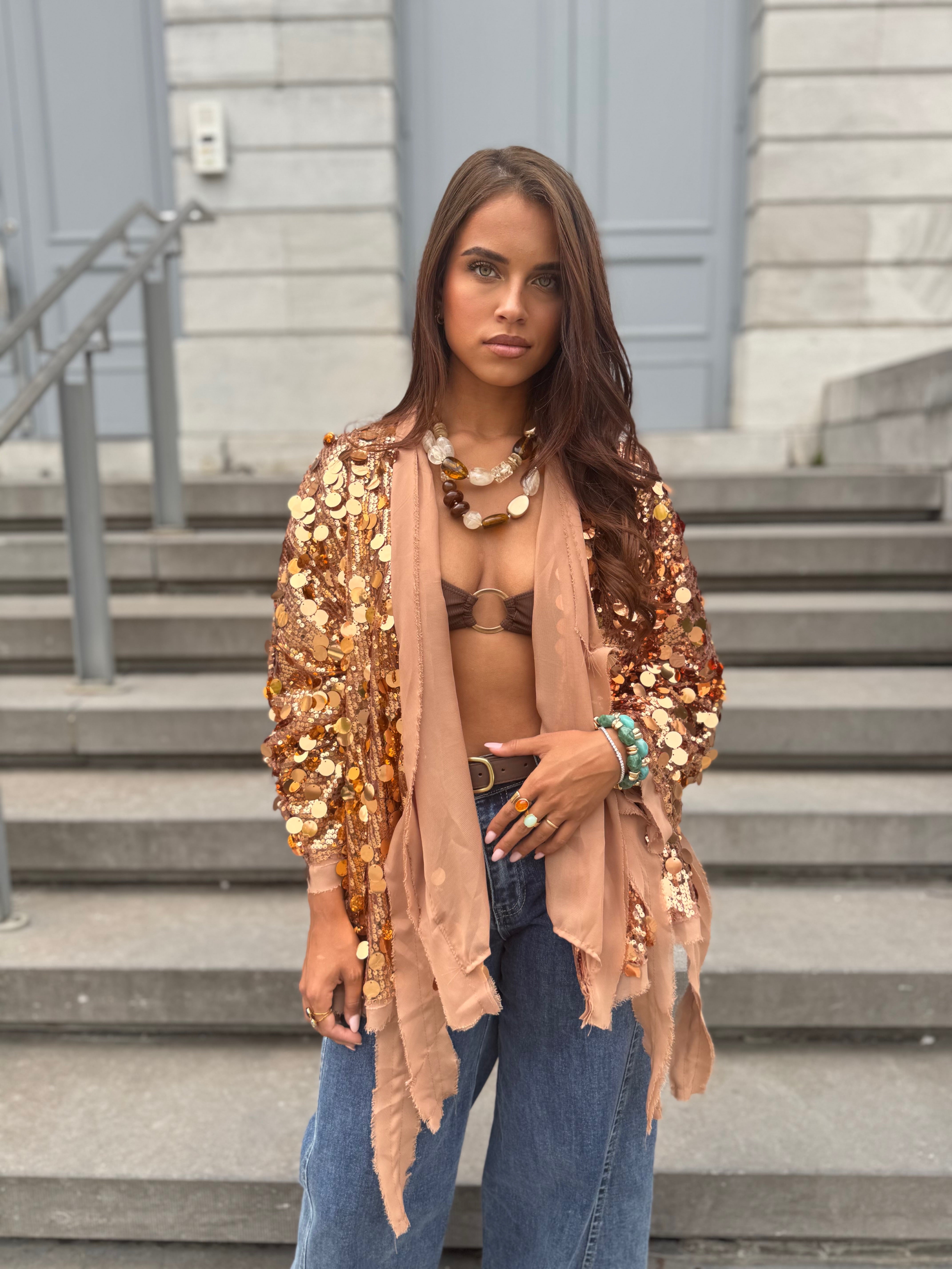 Gilet kimono dahlia cuivré