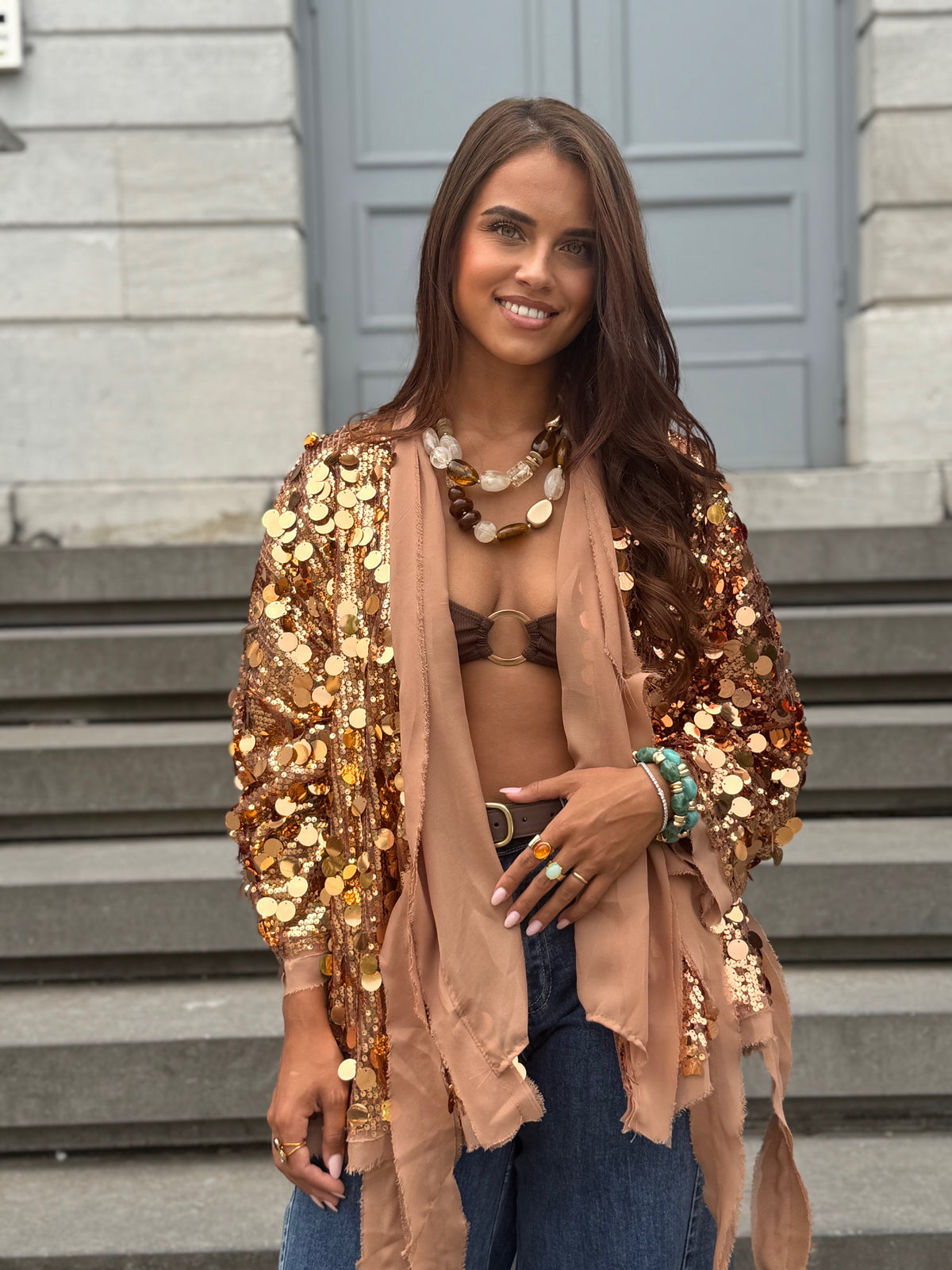 Gilet kimono dahlia cuivré