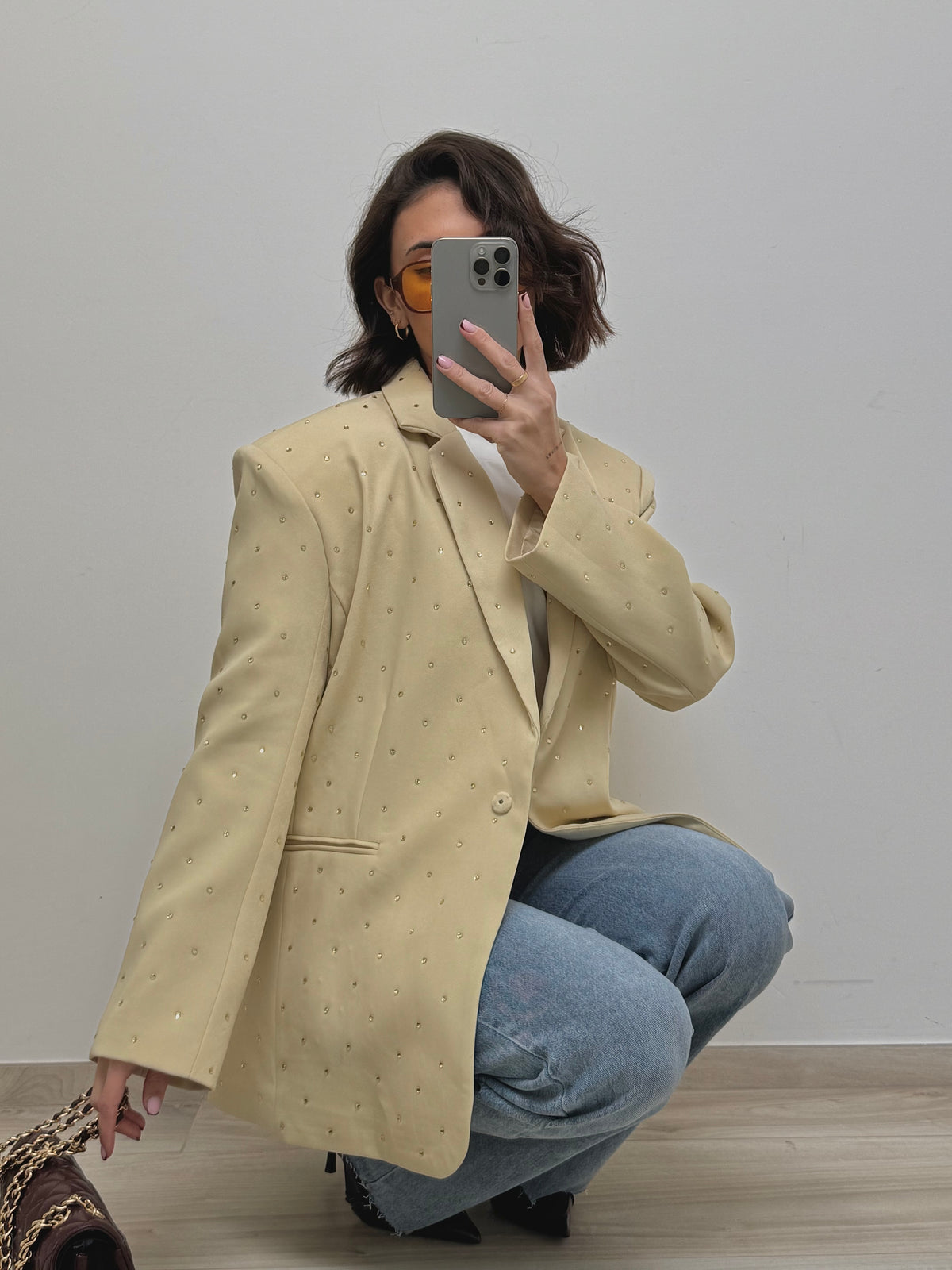 Blazer à strass jaune beurre