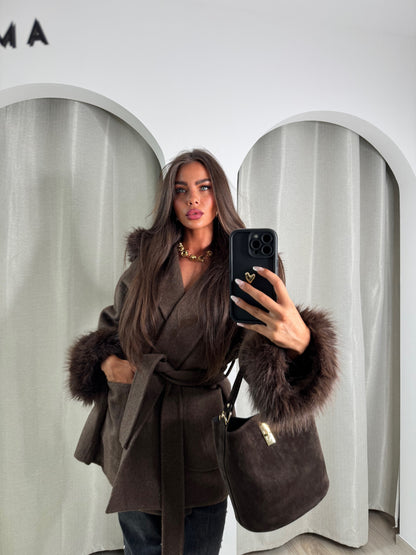 Manteau premium camélia marron