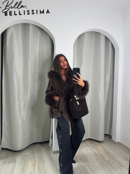 Manteau premium camélia marron