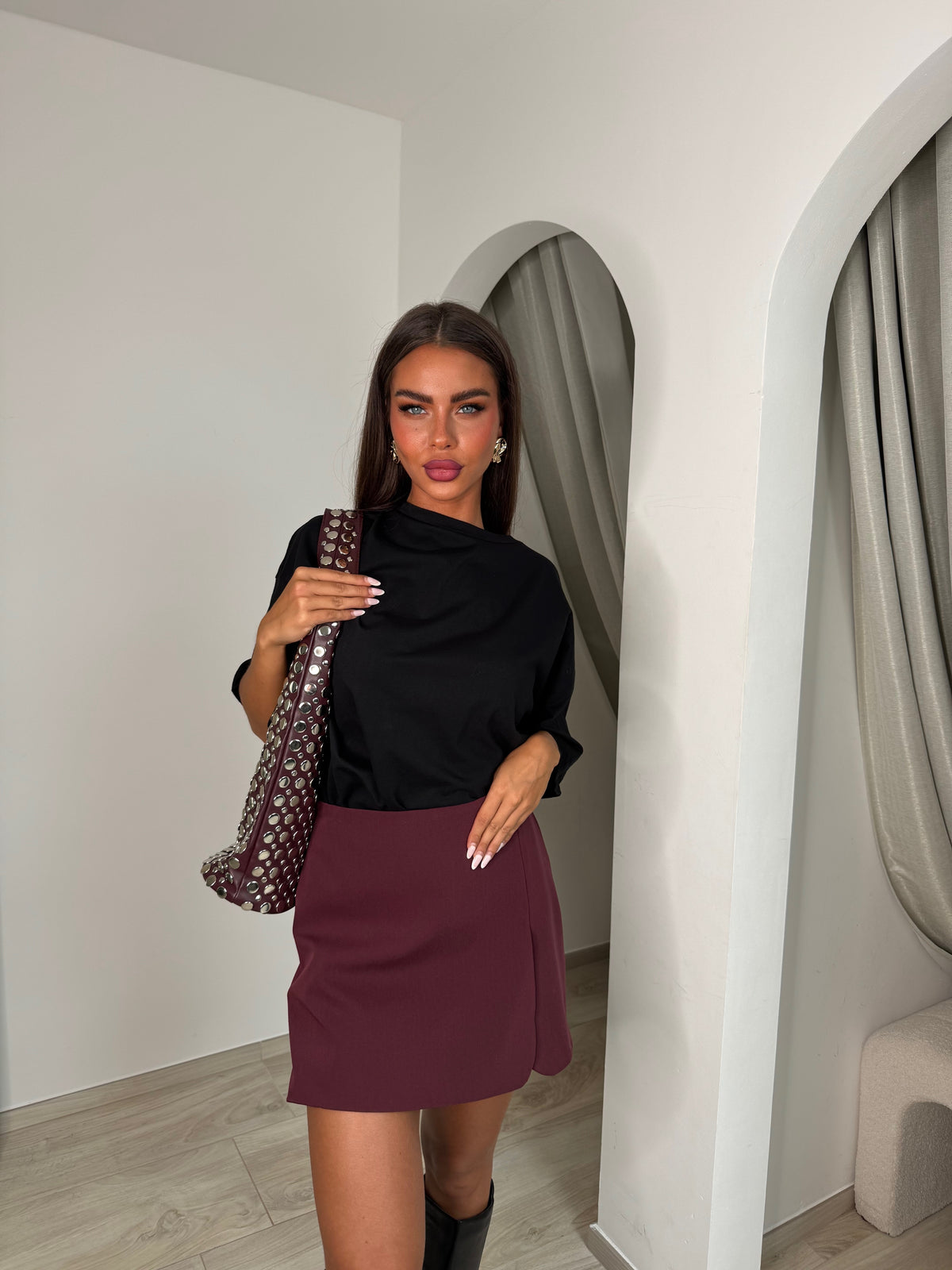 Jupe Short Portefeuille bordeau