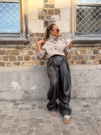 Pantalon simili cuir marron