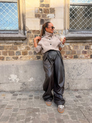Pantalon simili cuir marron