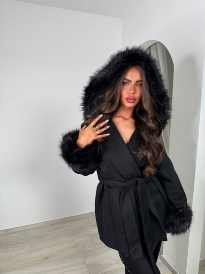 Manteau premium camélia noir