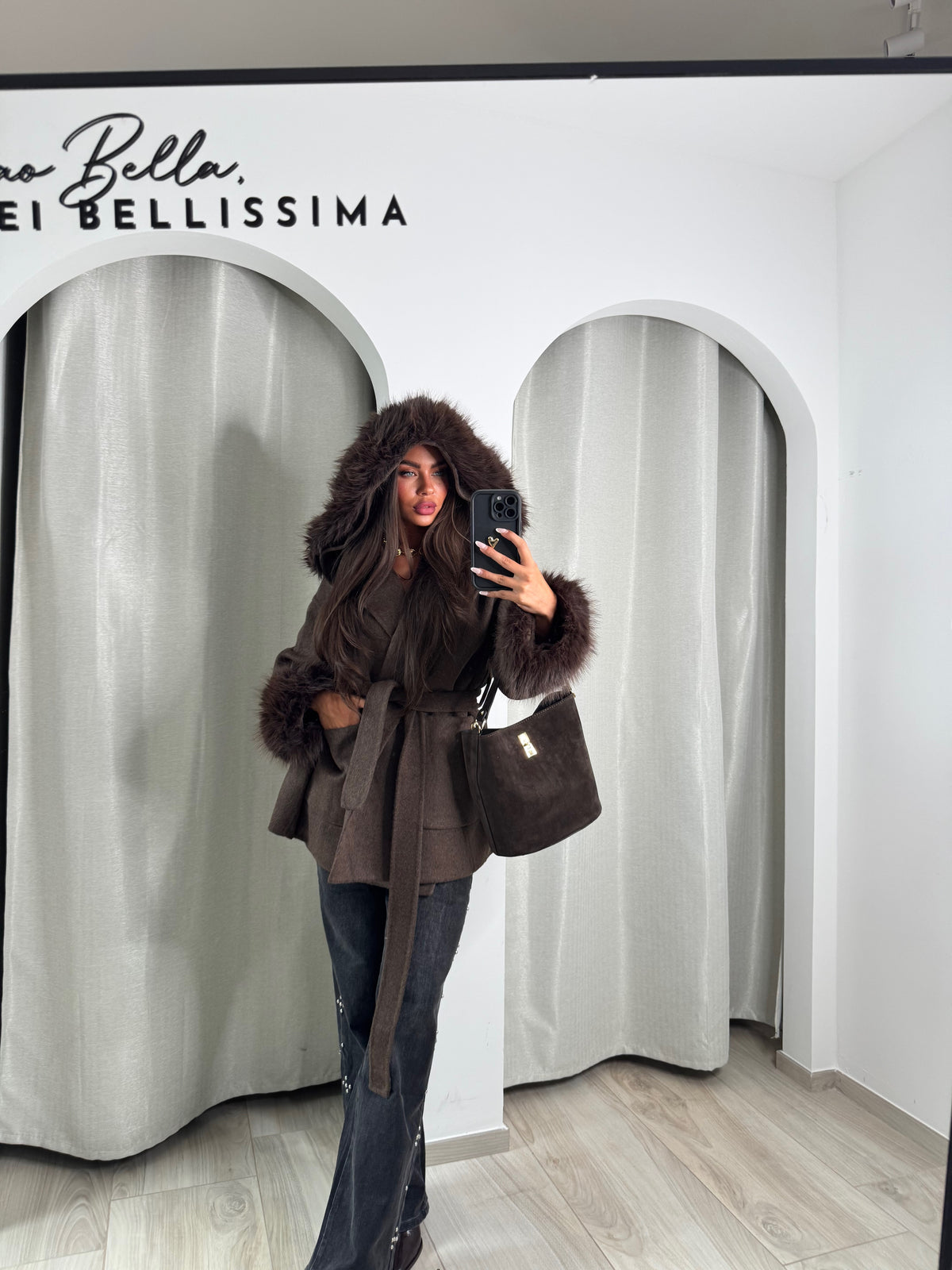 Manteau premium camélia marron