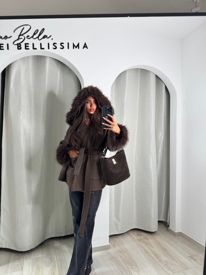 Manteau premium camélia marron