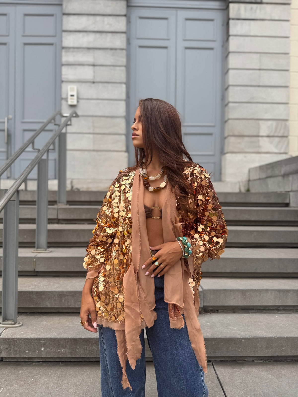 Gilet kimono dahlia cuivré