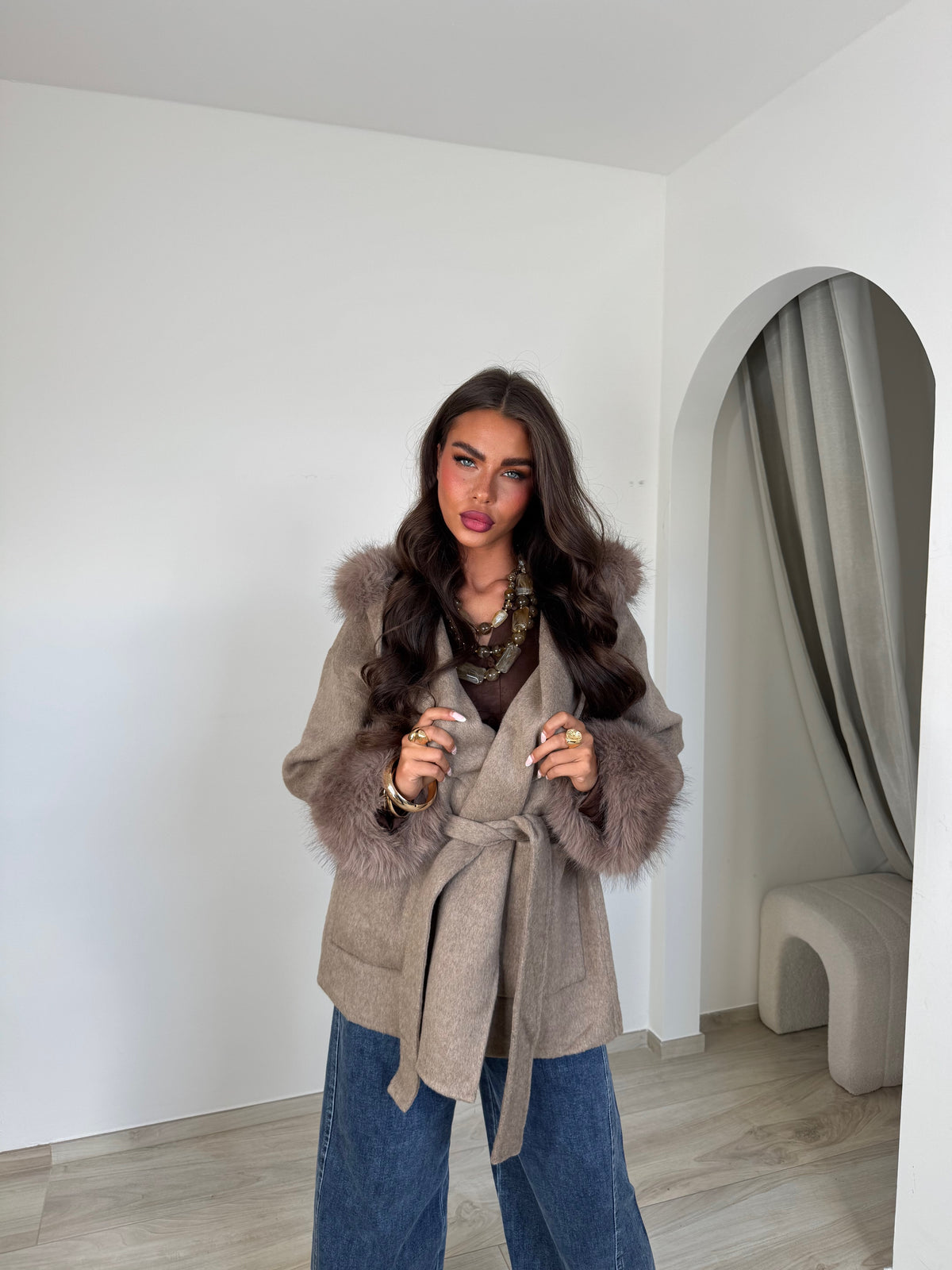 Manteau premium camélia taupe