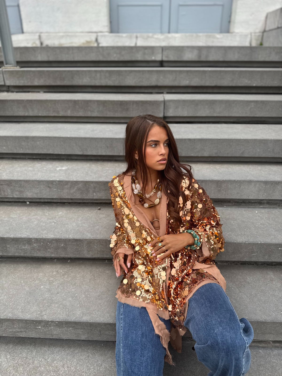 Gilet kimono dahlia cuivré