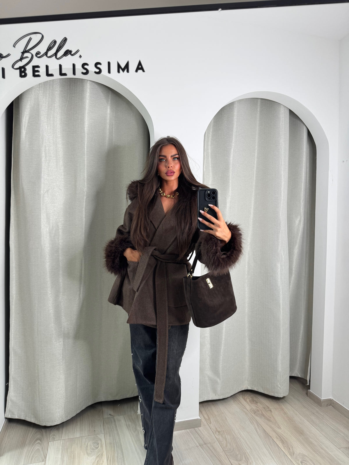 Manteau premium camélia marron