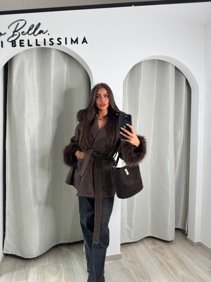 Manteau premium camélia marron
