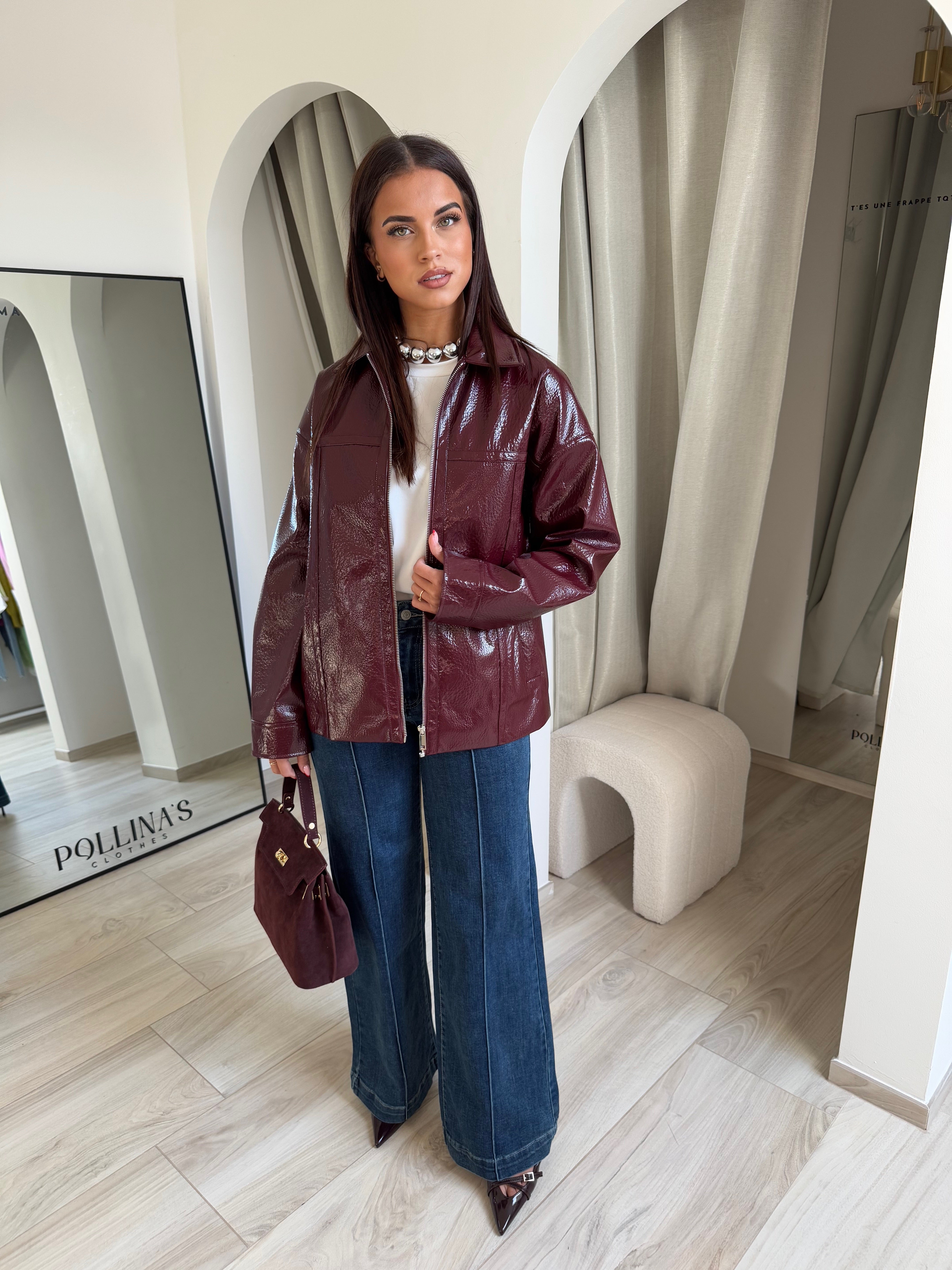 Veste vinyle bordeau