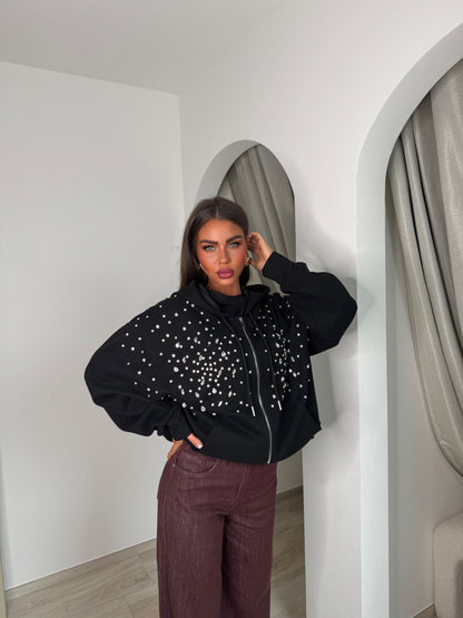 Gilet capuche à strass Maelle