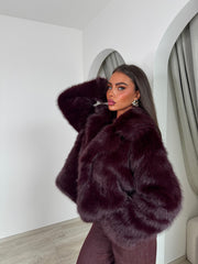 Manteau fourrure vegan bordeau