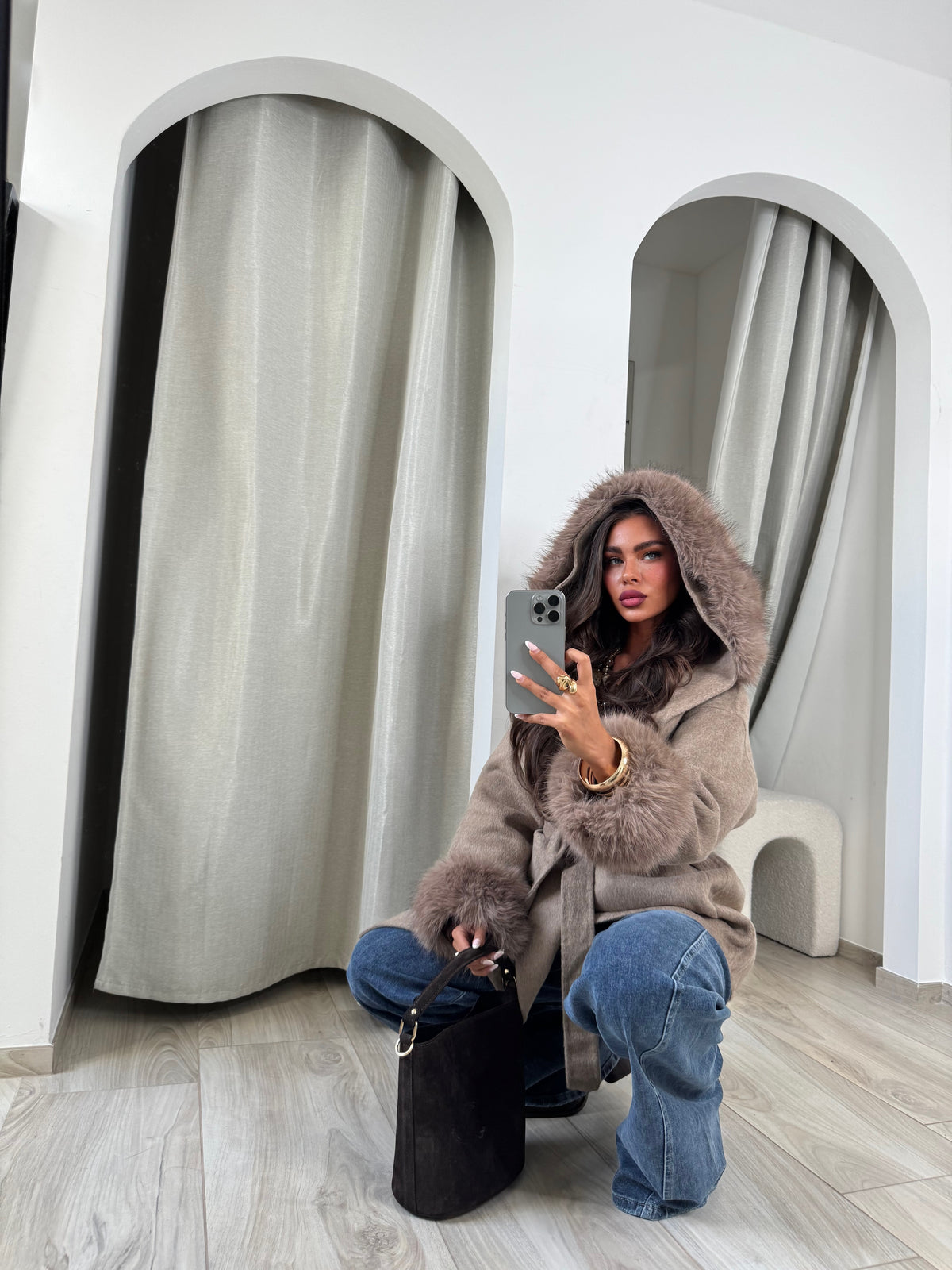 Manteau premium camélia taupe