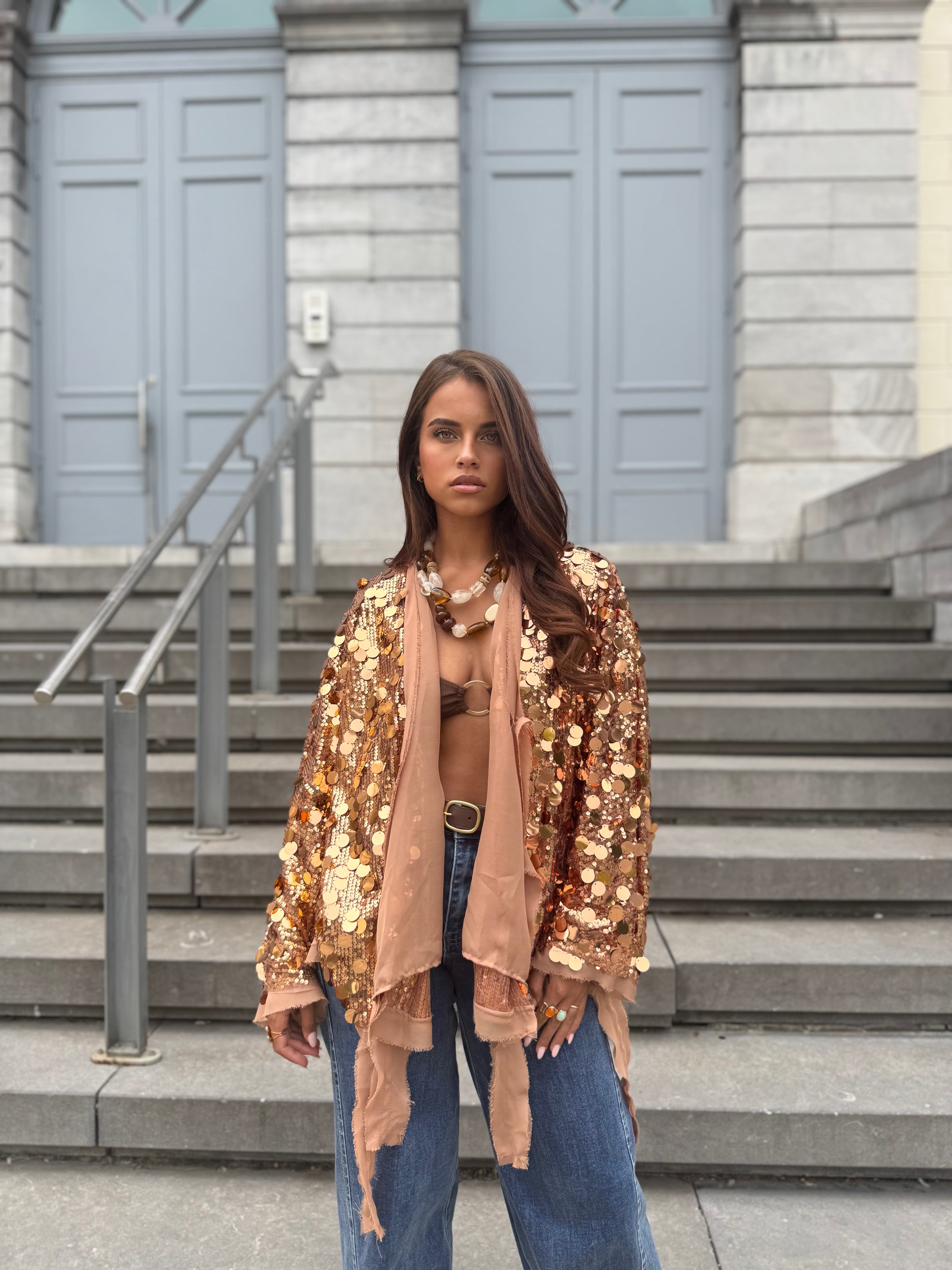 Gilet kimono dahlia cuivré