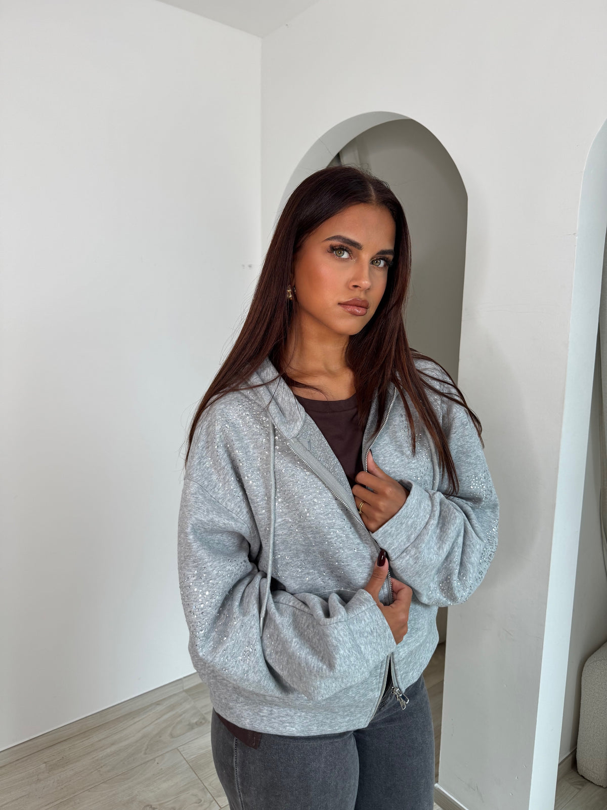 Gilet capuche à strass Camille