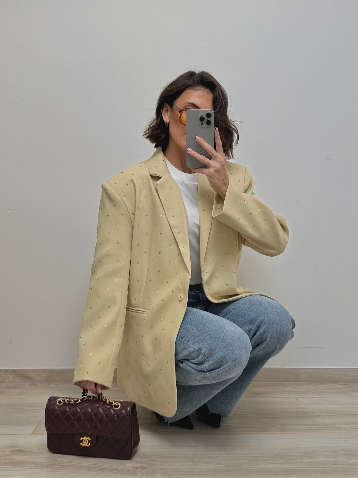 Blazer à strass jaune beurre