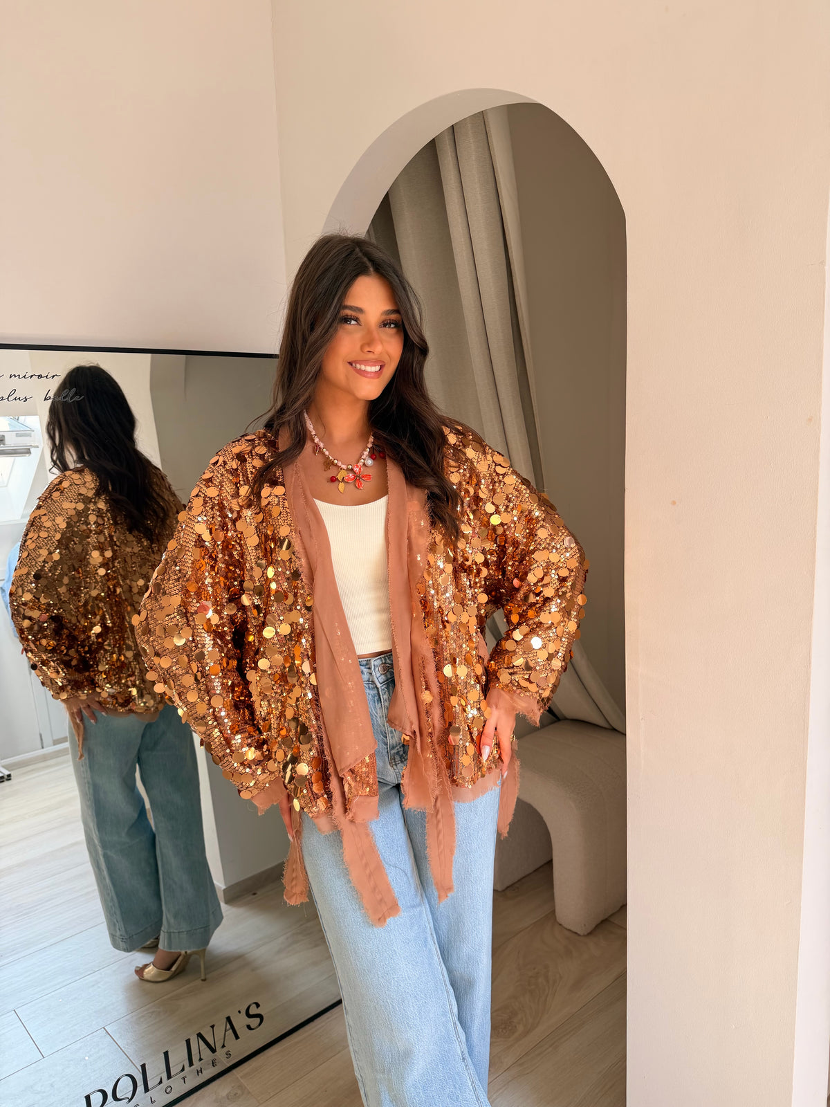 Gilet kimono dahlia cuivré