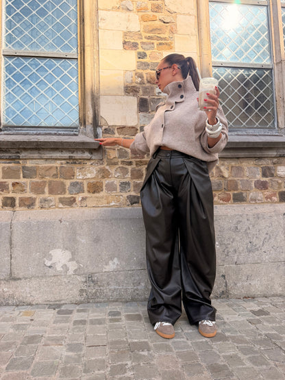 Pantalon simili cuir marron