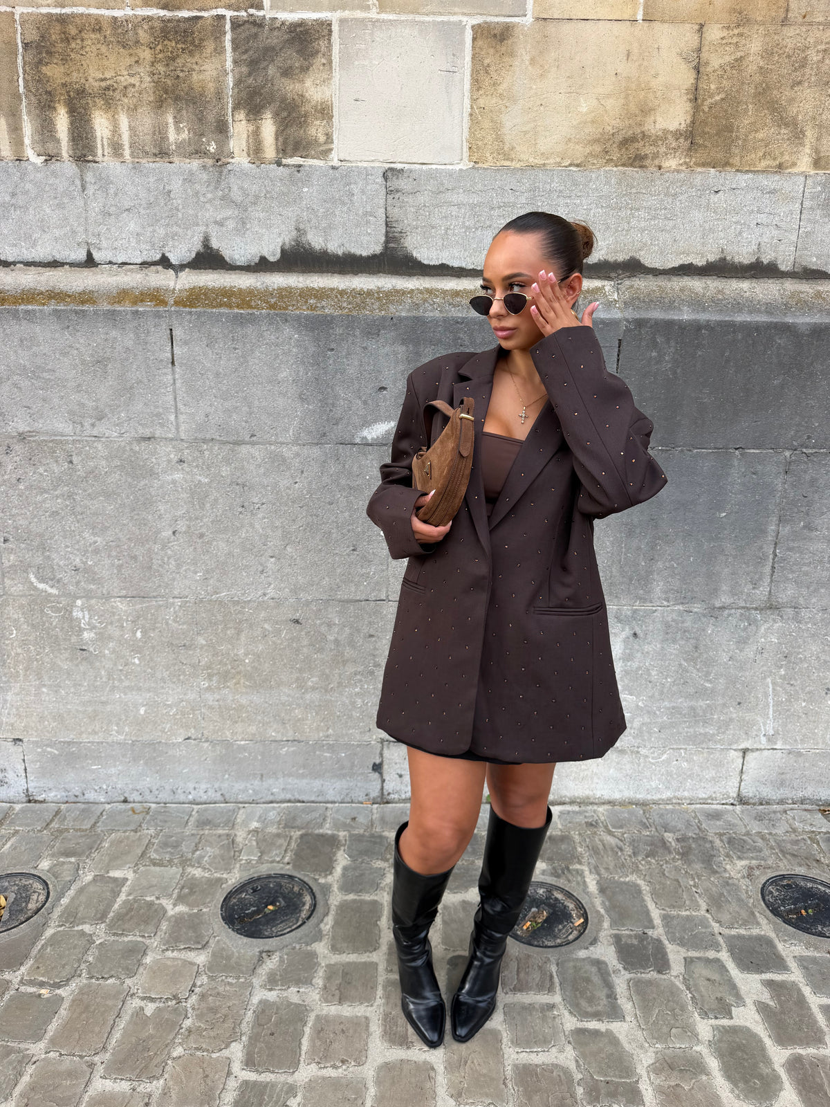 Blazer à strass marron