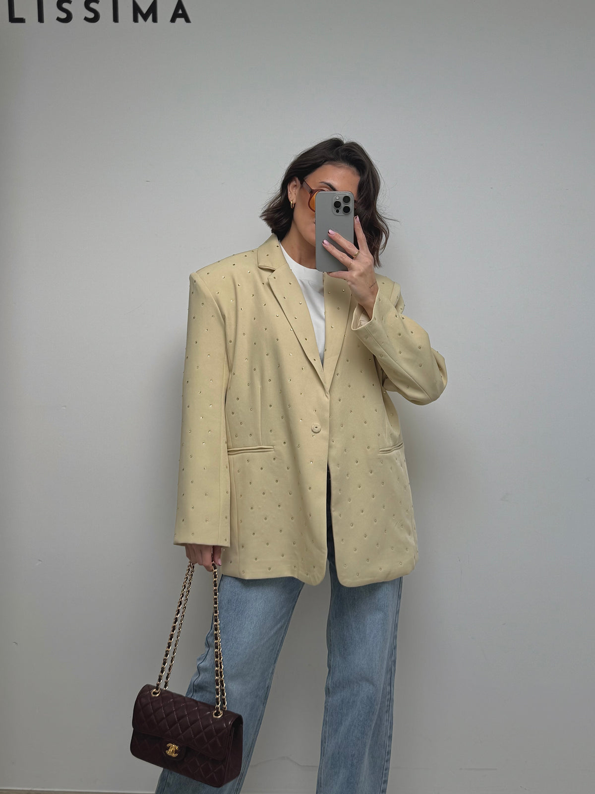 Blazer à strass jaune beurre