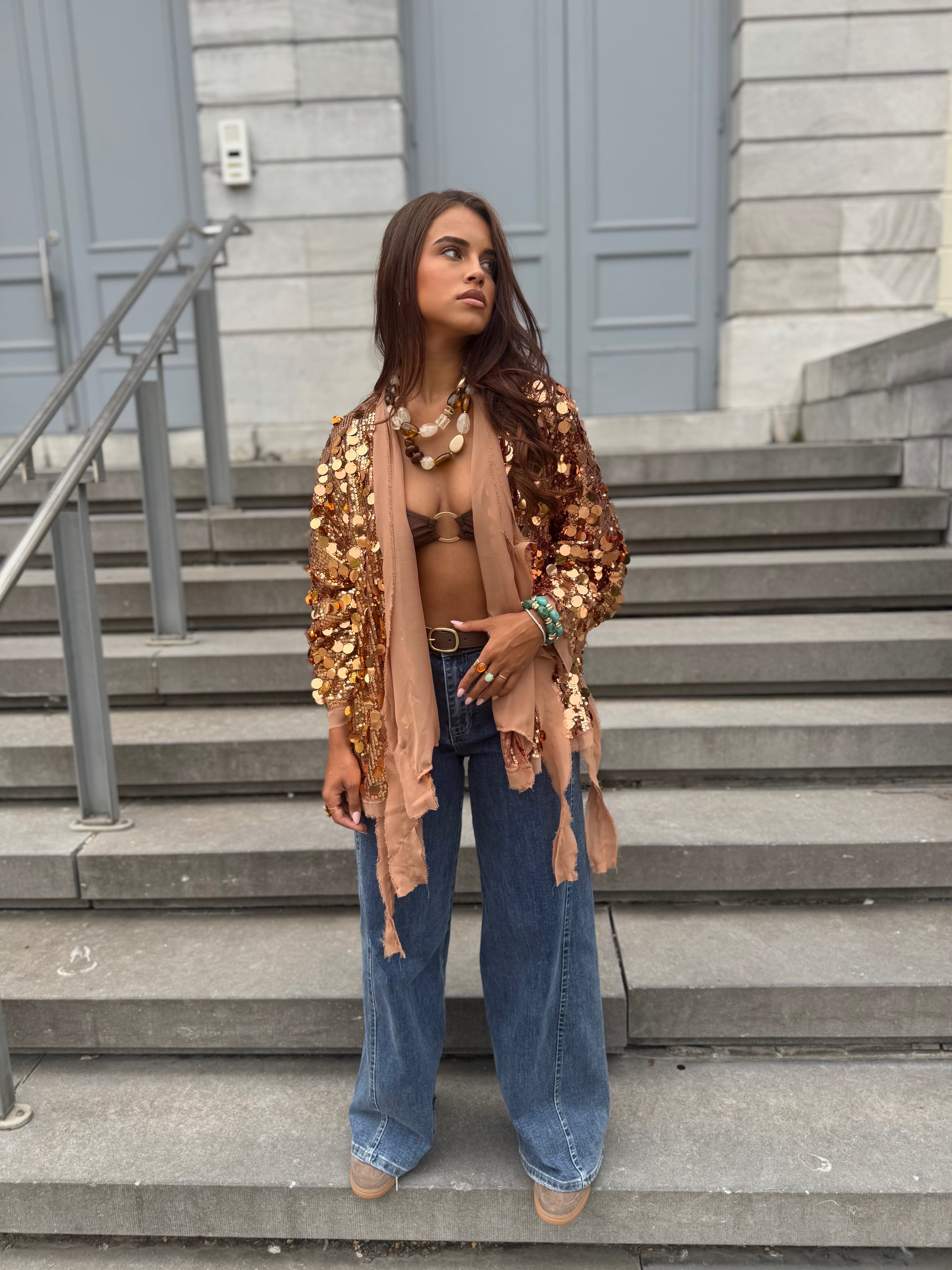 Gilet kimono dahlia cuivré
