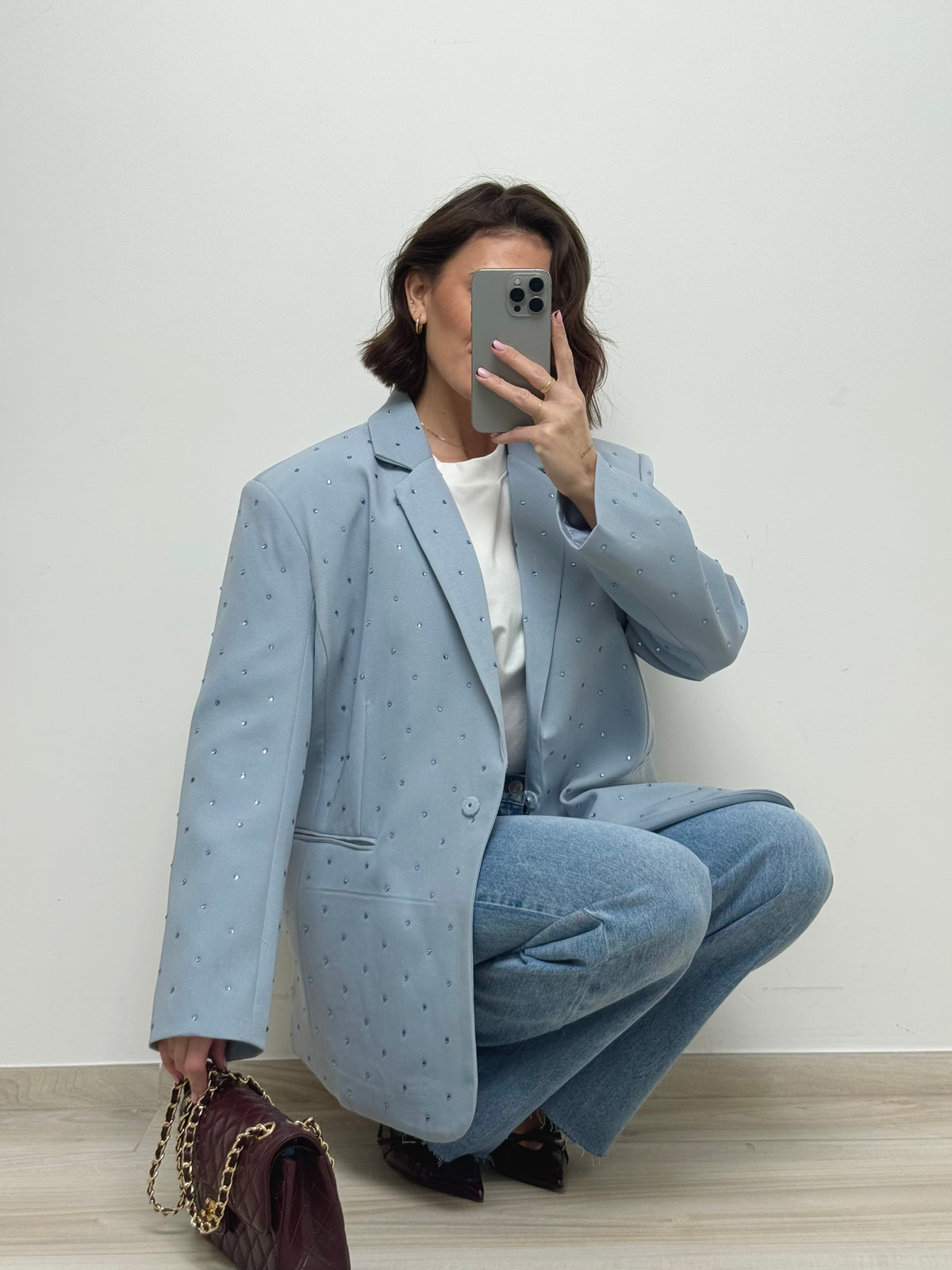 Blazer à strass bleu ciel