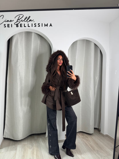 Manteau premium camélia marron
