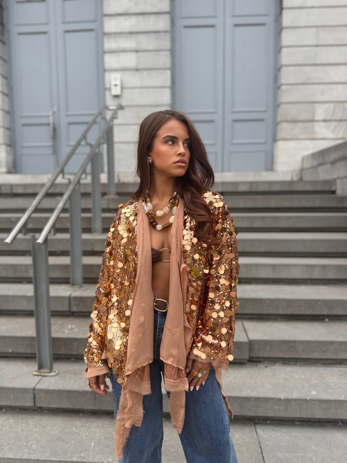 Gilet kimono dahlia cuivré