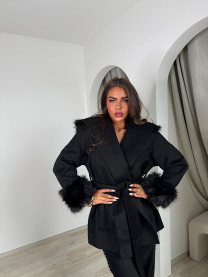 Manteau premium camélia noir