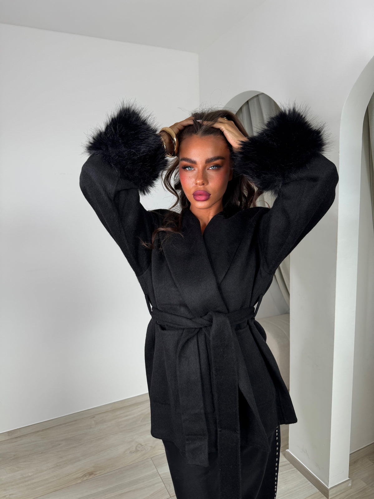 Manteau premium camélia noir