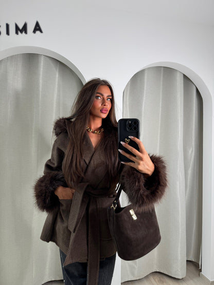 Manteau premium camélia marron